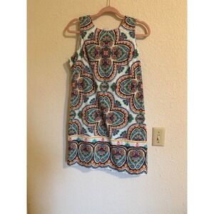 London Times Womens Paisley Medallion Sleeveless Shift Dress White Multi Size 12